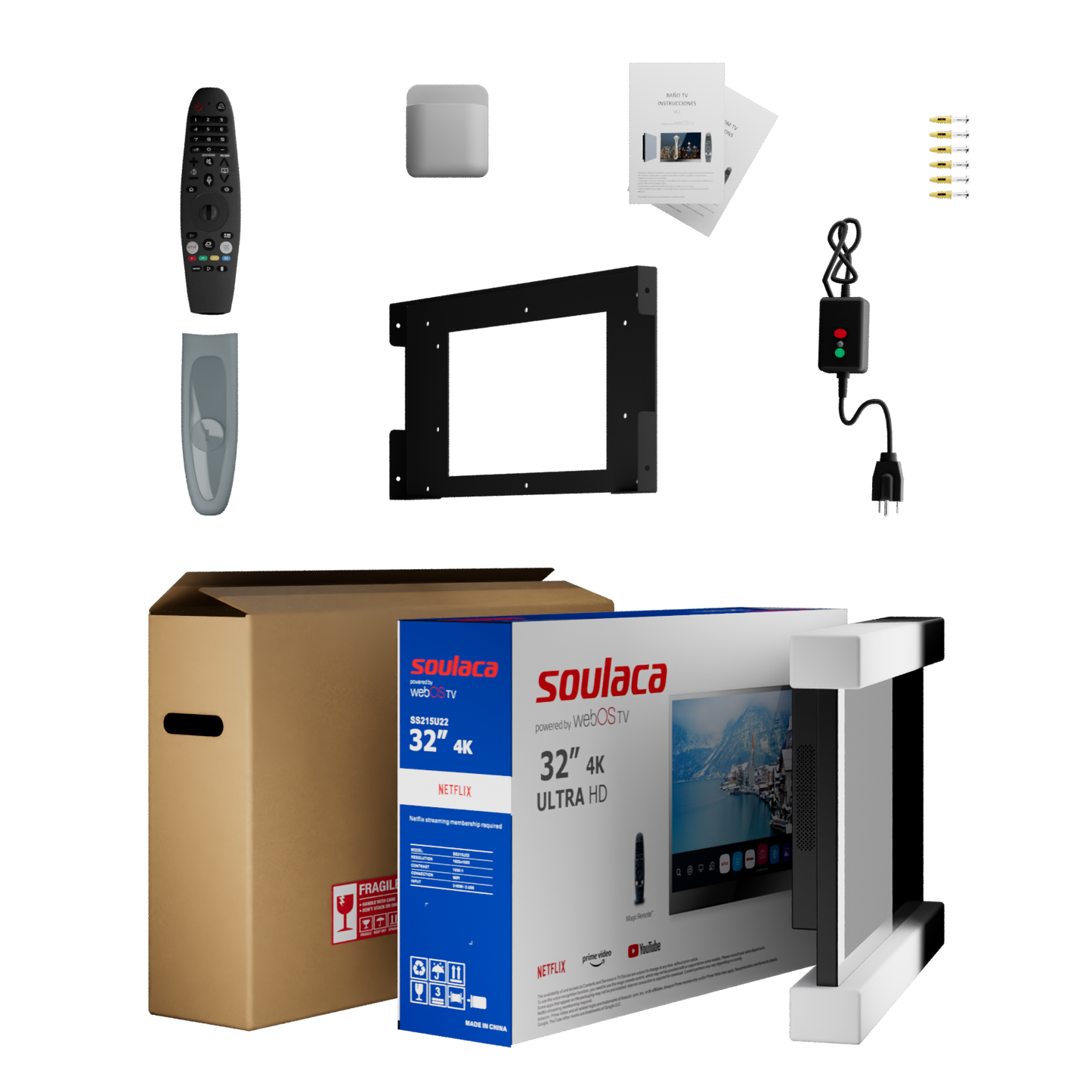 Soulaca 32 inches Mirror TV webOS Voice Control DTV System Waterproof Bathroom 4K Television Hotel-Soulaca