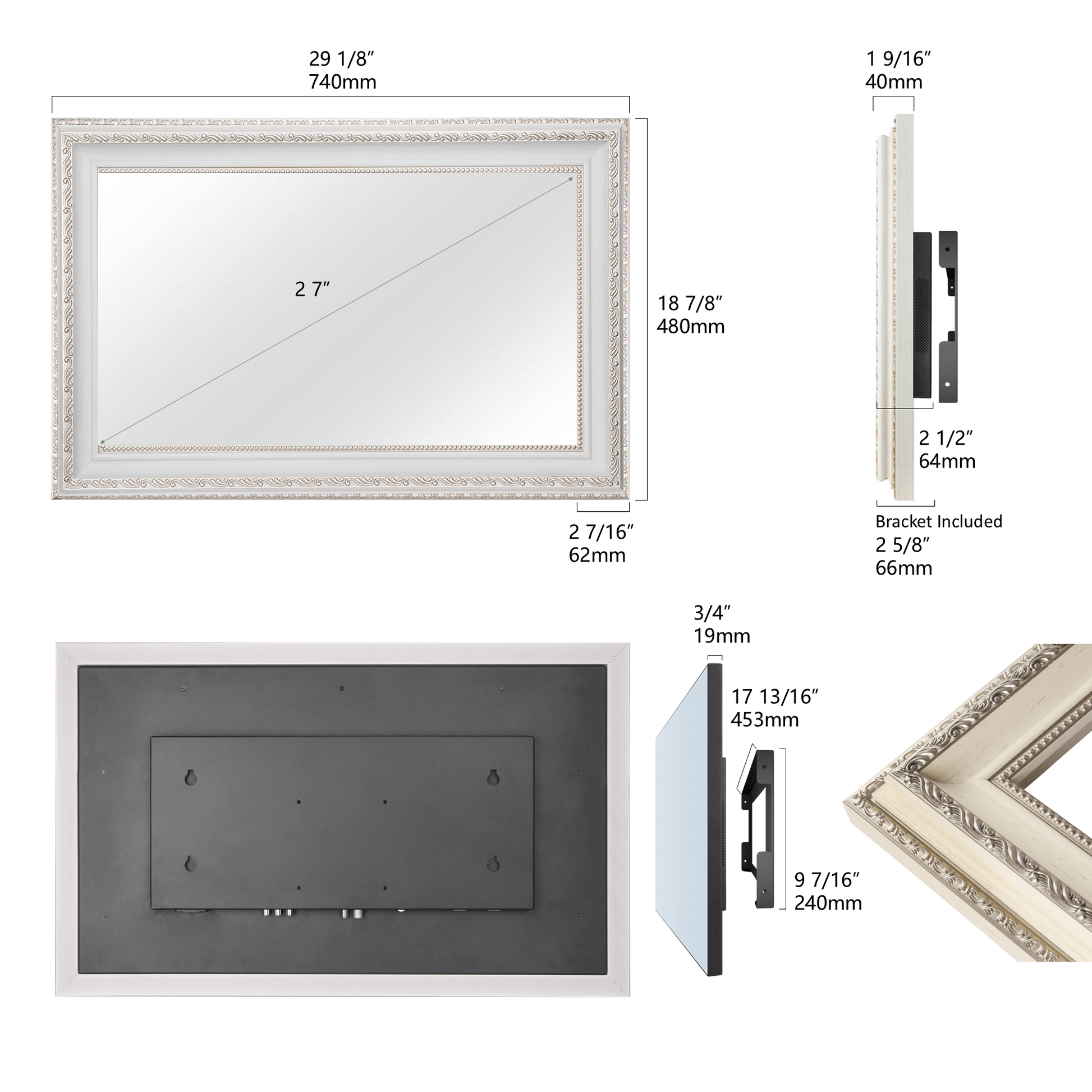 Soulaca 27" Decorative Framed Smart Mirror TV – Water Resistant, webOS, Multi-Scene Display (Fireplace, Art, Aquarium) for Home, Hallway, Hotel & Beyond-Soulaca