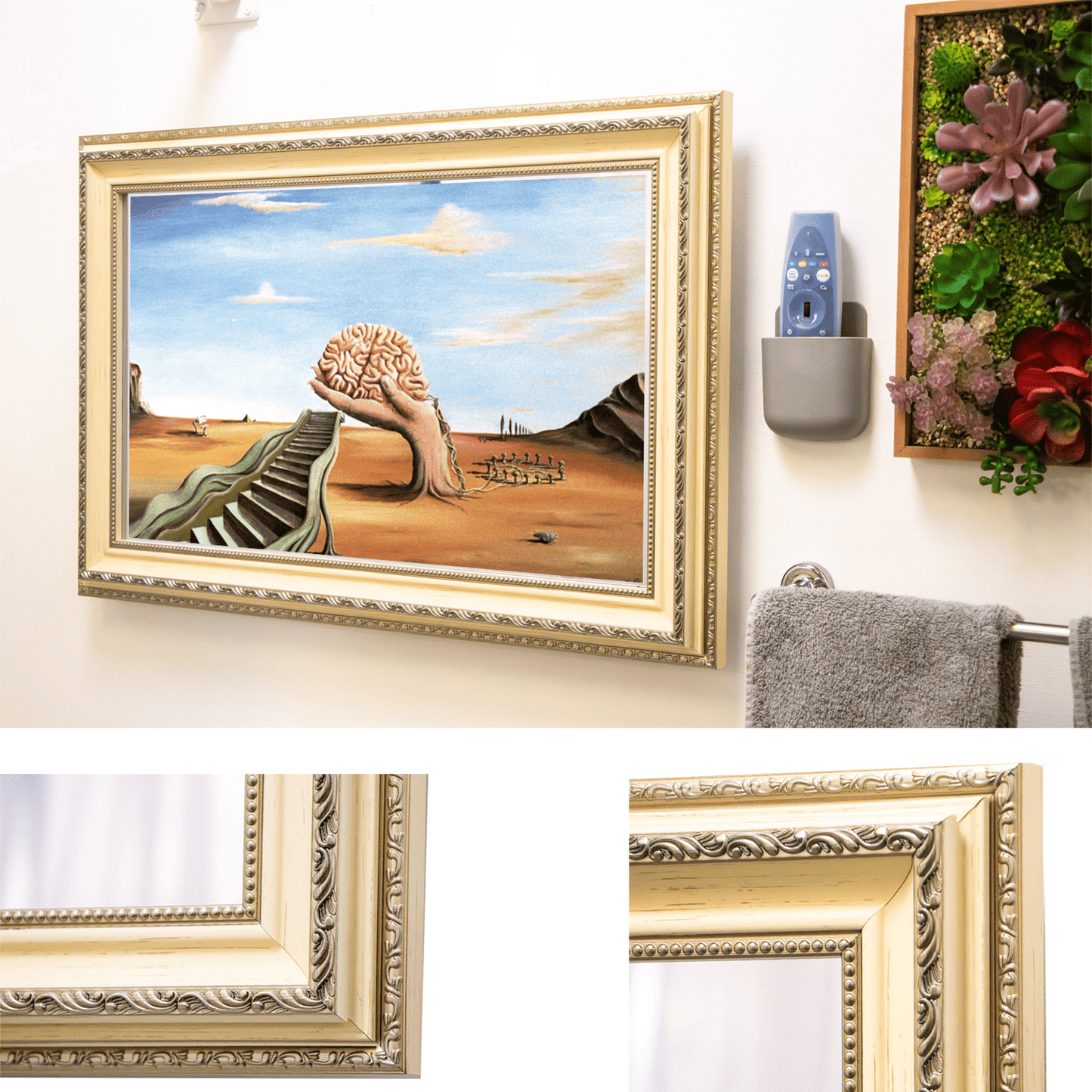 Soulaca 27" Decorative Ivory Framed Smart Mirror TV – Water Resistant, webOS, Multi-Scene Display (Fireplace, Art, Aquarium) for Home, Hallway, Hotel & Beyond-Soulaca