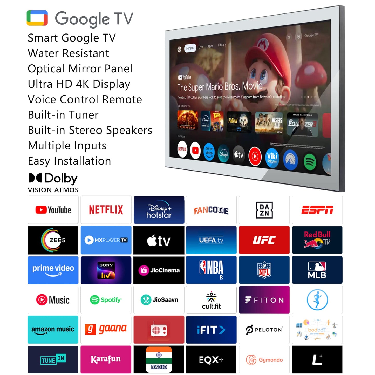 Soulaca 32-inch Waterproof Smart Mirror TV - The Ultimate 4K Licensed Google TV, Buit-in Tuner