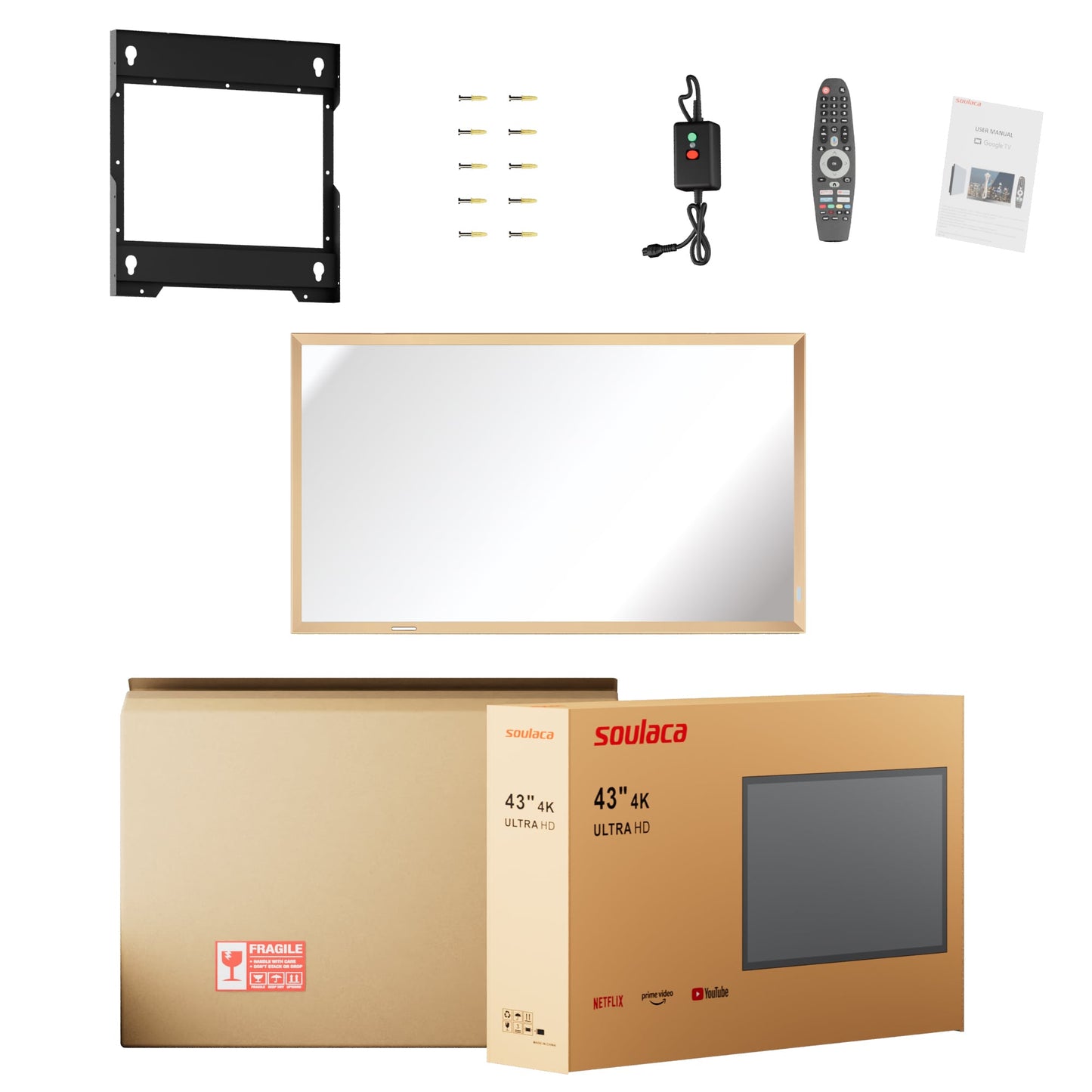 Soulaca 43” 4K UHD Art Frame Mirror TV – Champagne Gold Aluminum Frame | webOS Hub Smart TV