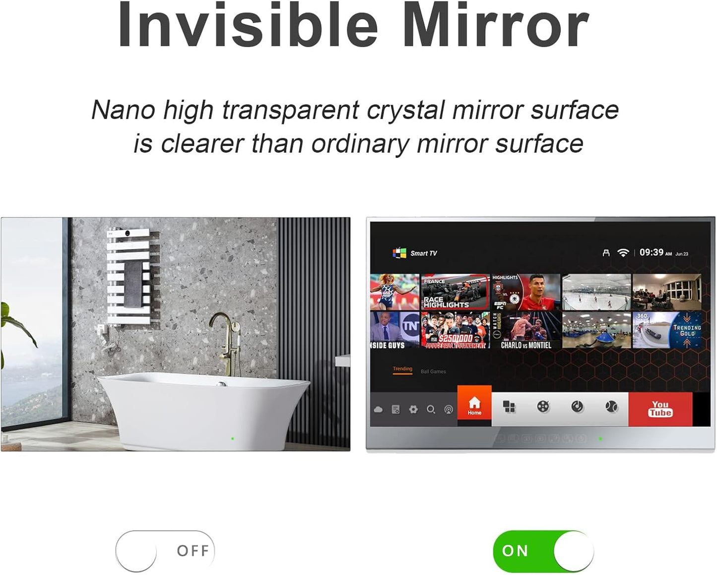 Soulaca 22 inch Touchscreen Bathroom Mirror Smart TV Waterproof with WiFi for SPA Shower Hotel-Soulaca