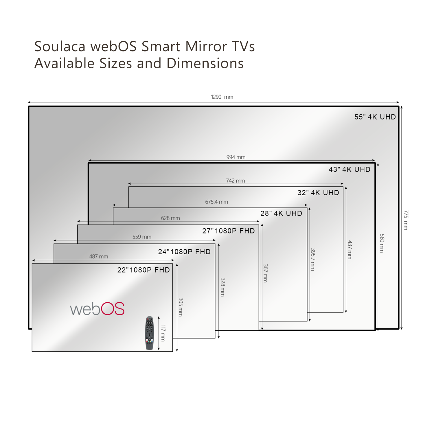 24-inch Smart Mirror TV – Waterproof Television for Bathroom with webOS, Netflix, Prime Video, Full HD 1080P-Soulaca