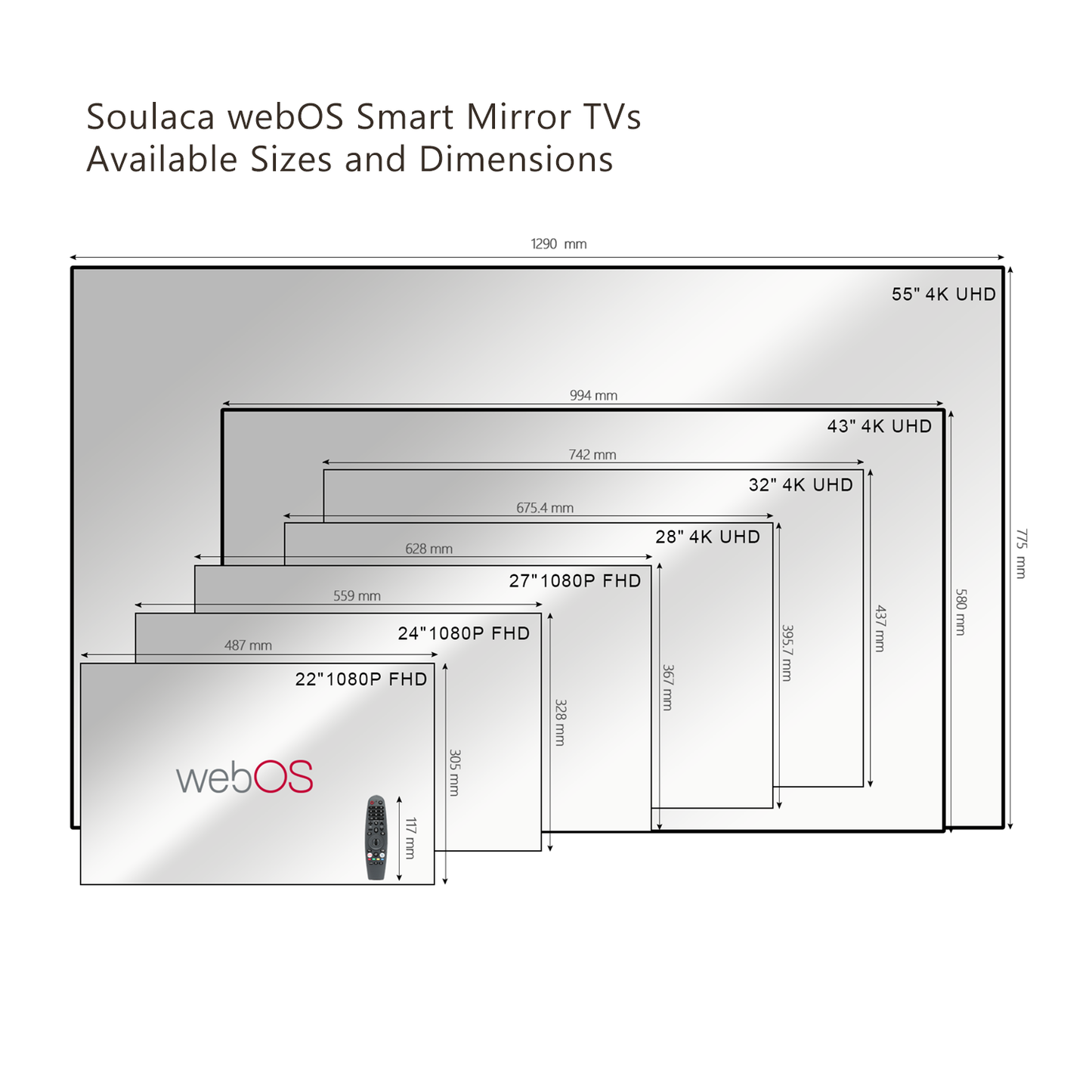 24-inch Smart Mirror TV – Waterproof Television for Bathroom with webOS, Netflix, Prime Video, Full HD 1080P-Soulaca