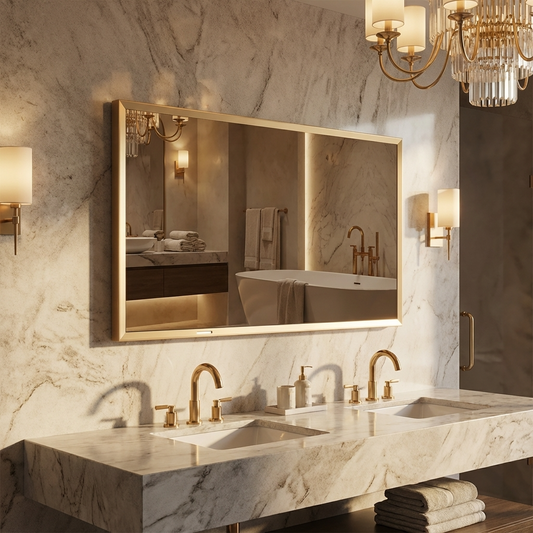 New Arrival: Gold/Black Aluminum Frame Mirror TV | Luxury for Your Bathroom & Home