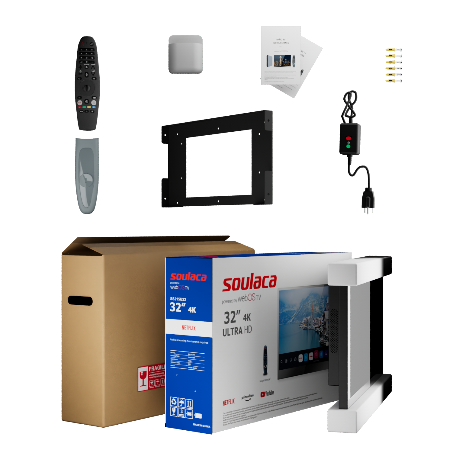 Soulaca 32 inches Mirror TV webOS Voice Control DTV System Waterproof Bathroom 4K Television Hotel-Soulaca