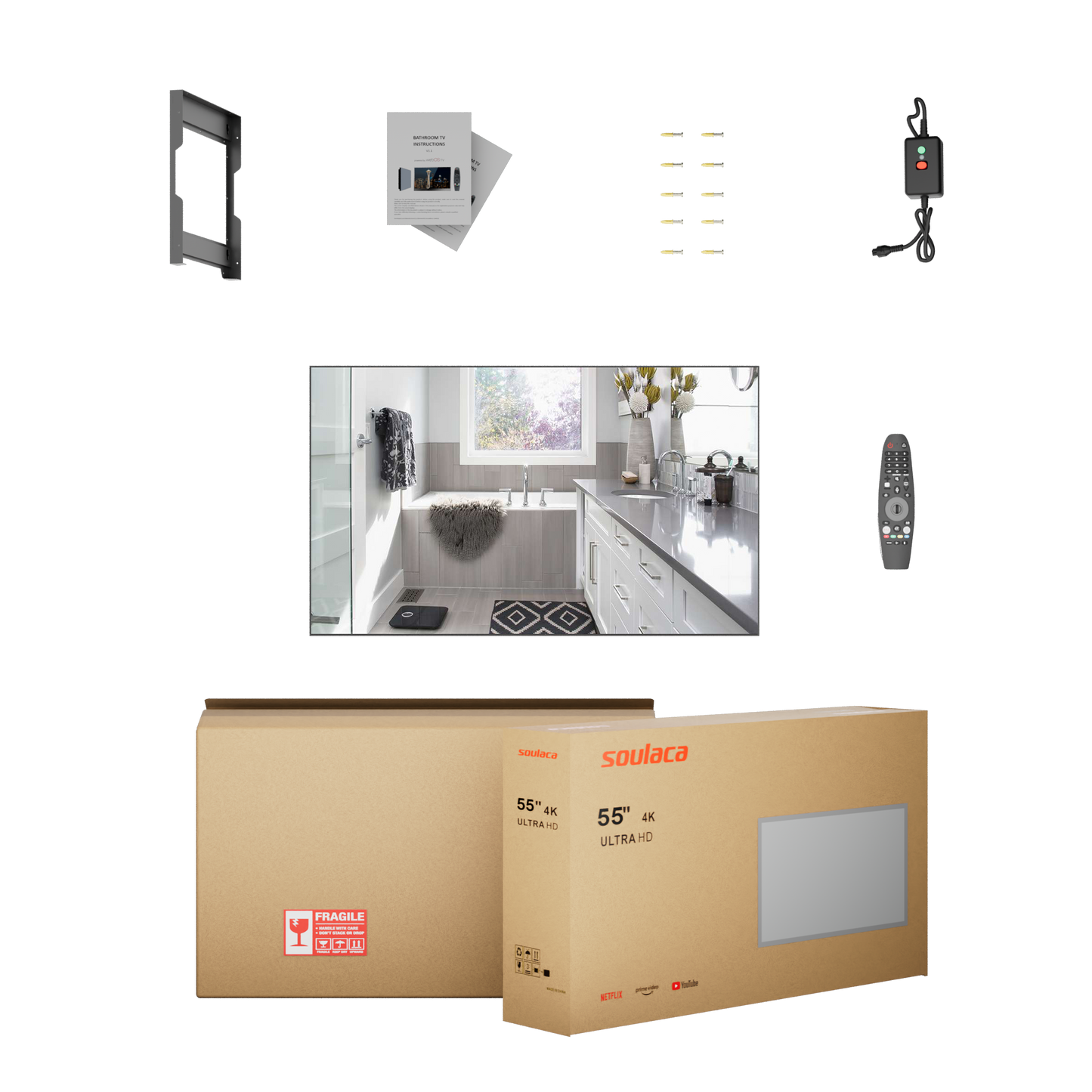 Soulaca 55″ 4K Ultra HD Smart Mirror TV webOS, Waterproof, Voice Control, DTV Tuner Large Television-Soulaca