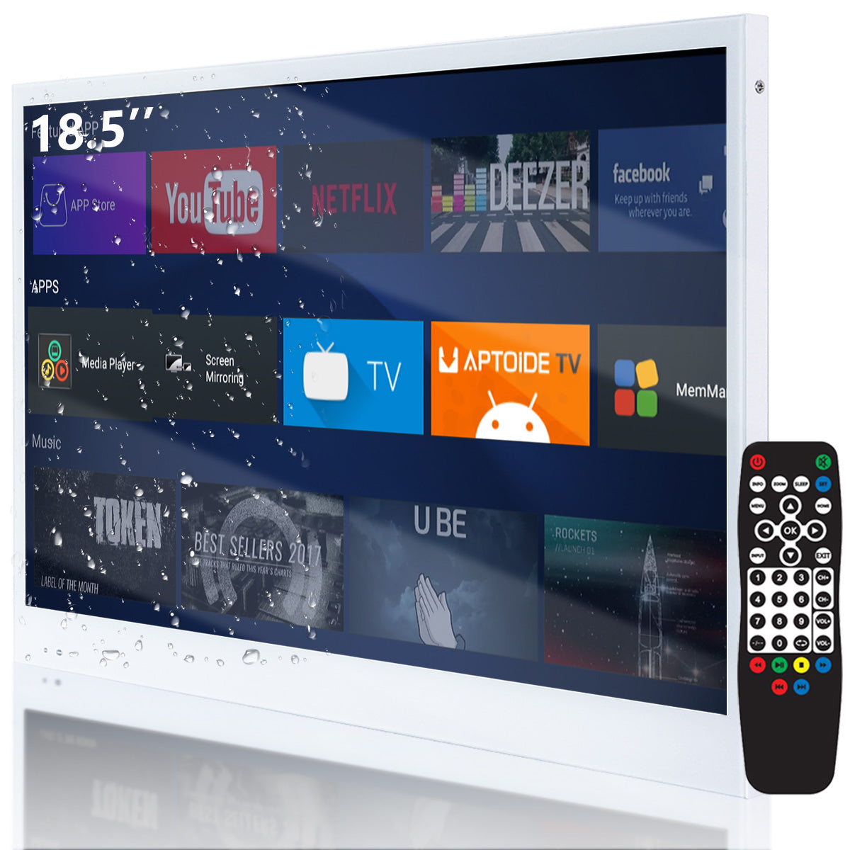 Soulaca 18.5 inches Smart White Waterproof Small Mini Waterproof TV with WiFi Bluetooth LED Television-Soulaca