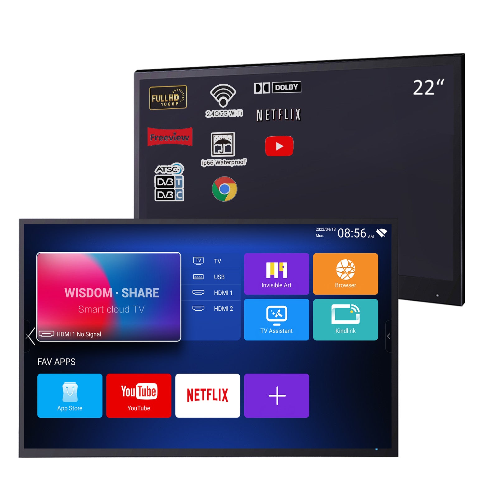 Soulaca 22 inch Smart Bathroom Mirror LED TV with WiFi Bluetooth Waterproof Shower TV Decoration-Soulaca