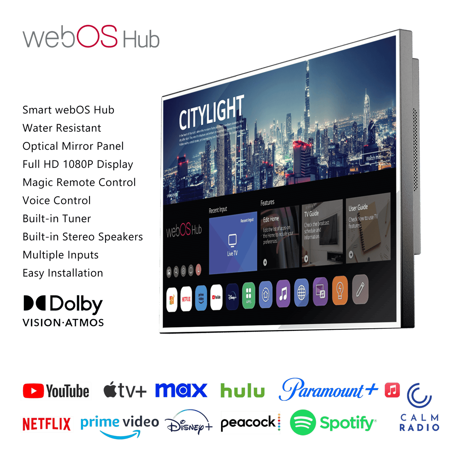 24-inch Smart Mirror TV – Waterproof Television for Bathroom with webOS, Netflix, Prime Video, Full HD 1080P