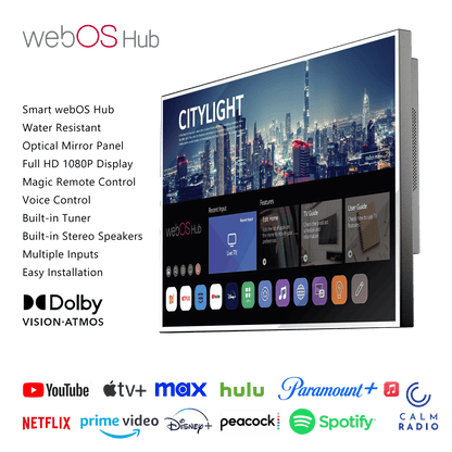 24-inch Smart Mirror TV – Waterproof Television for Bathroom with webOS, Netflix, Prime Video, Full HD 1080P