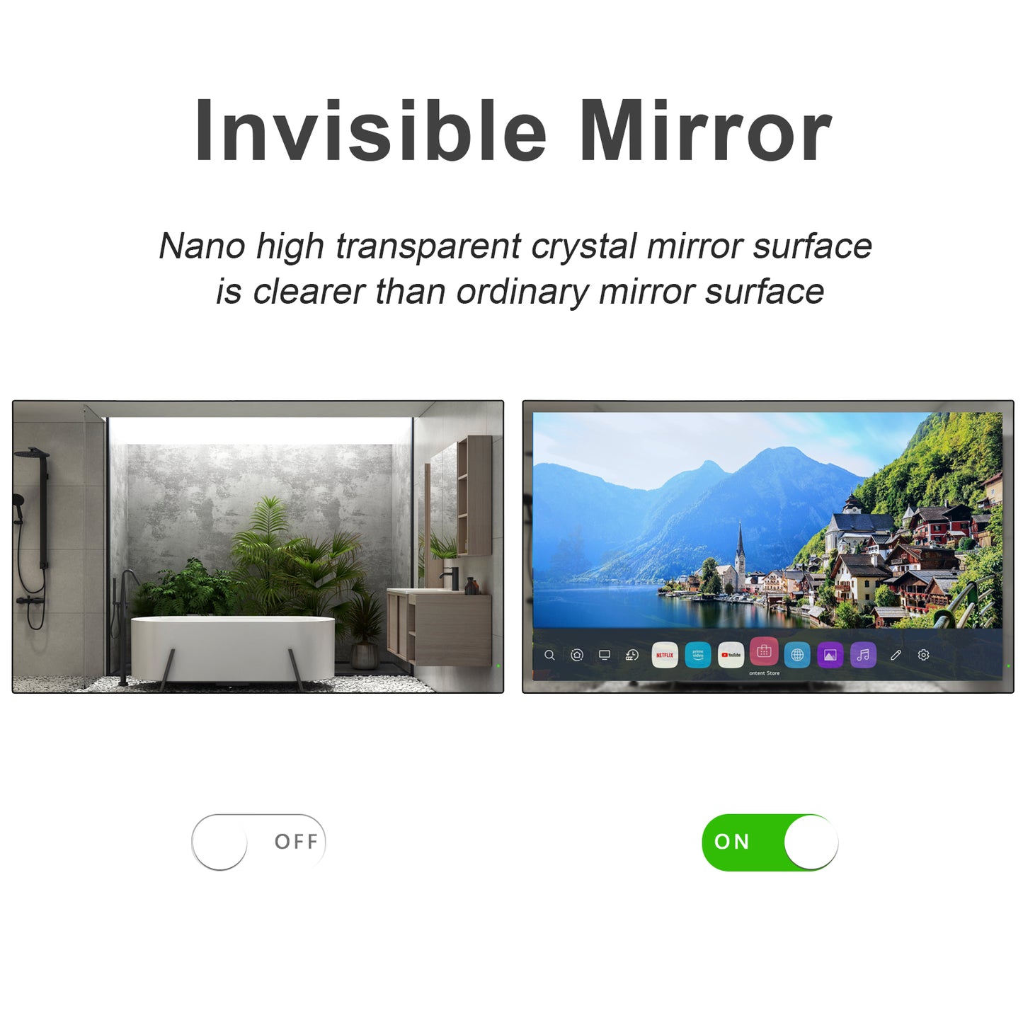 Soulaca 32 inches Mirror TV webOS Voice Control DTV System Waterproof Bathroom 4K Television Hotel-Soulaca