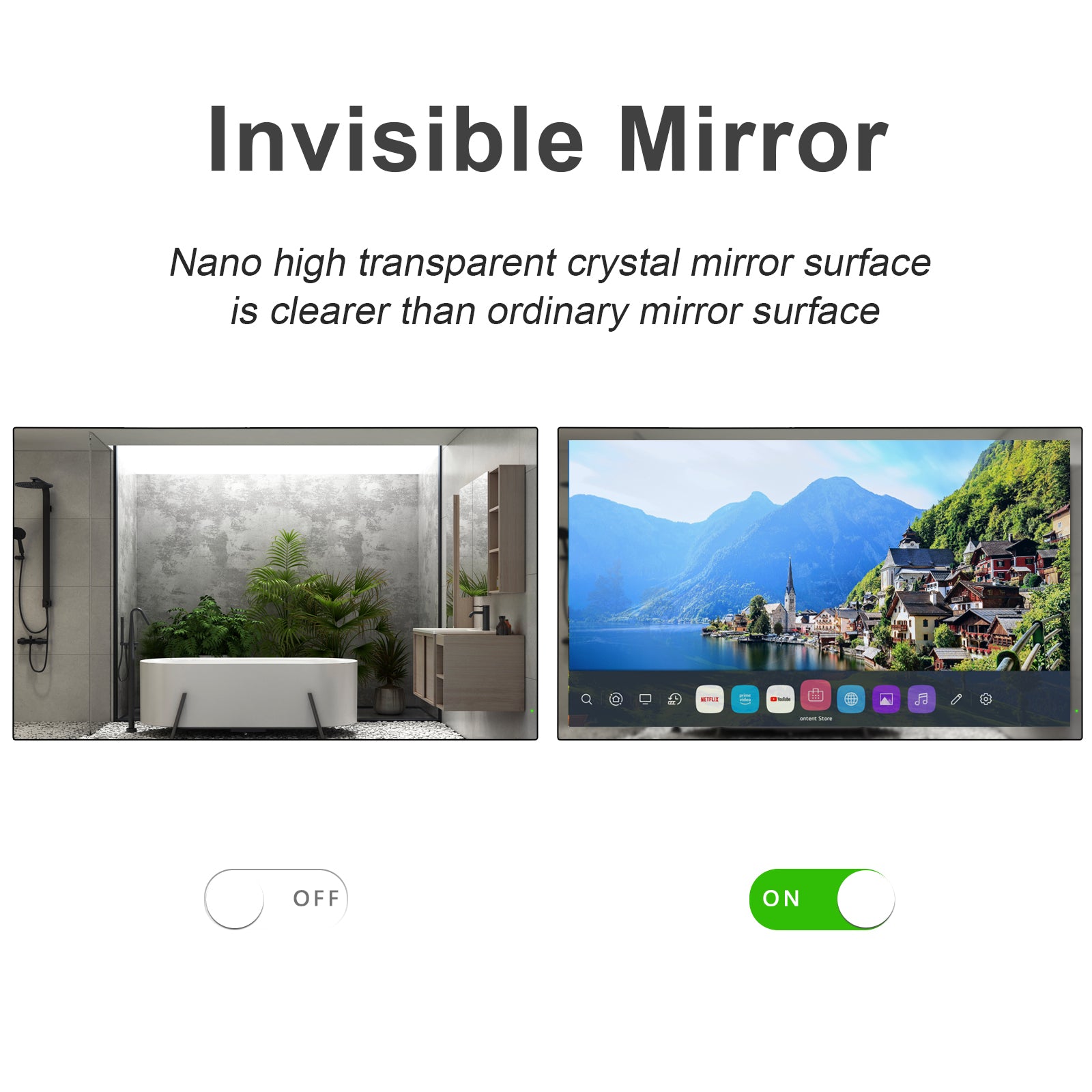 Soulaca 32 inches Mirror TV webOS Voice Control DTV System Waterproof Bathroom 4K Television Hotel-Soulaca