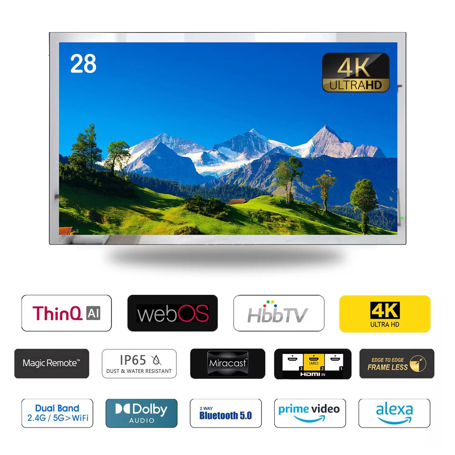 Soulaca 28 inch 4K Smart Bathroom Mirror LED TV Waterproof IP65 webOS ATSC DVB Hotel Spa-Soulaca