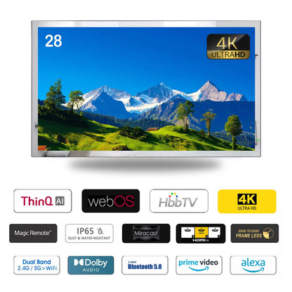 Soulaca 28 inch 4K Smart Bathroom Mirror LED TV Waterproof IP65 webOS ATSC DVB Hotel Spa-Soulaca