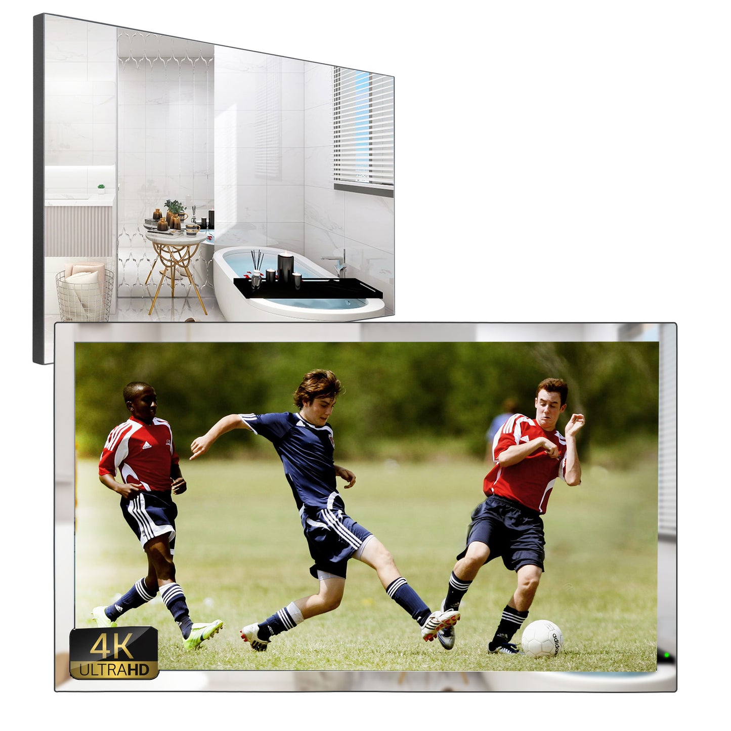Soulaca 32 inches Mirror TV webOS Voice Control DTV System Waterproof Bathroom 4K Television Hotel