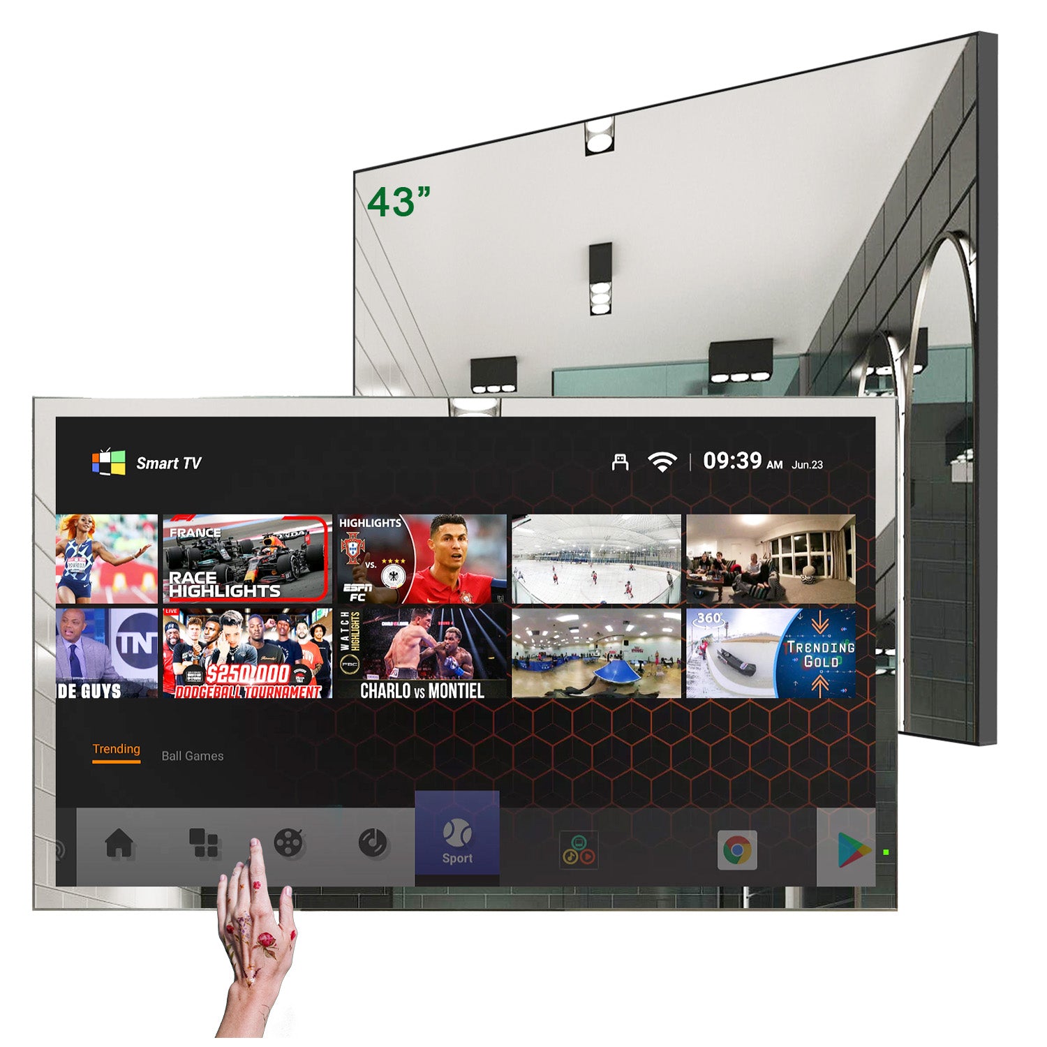 Soulaca 43 inches Touchscreen 4K LED Mirror Smart TV P65 Waterproof WiFi Bluetooth SPA Hotel Advertising-Soulaca