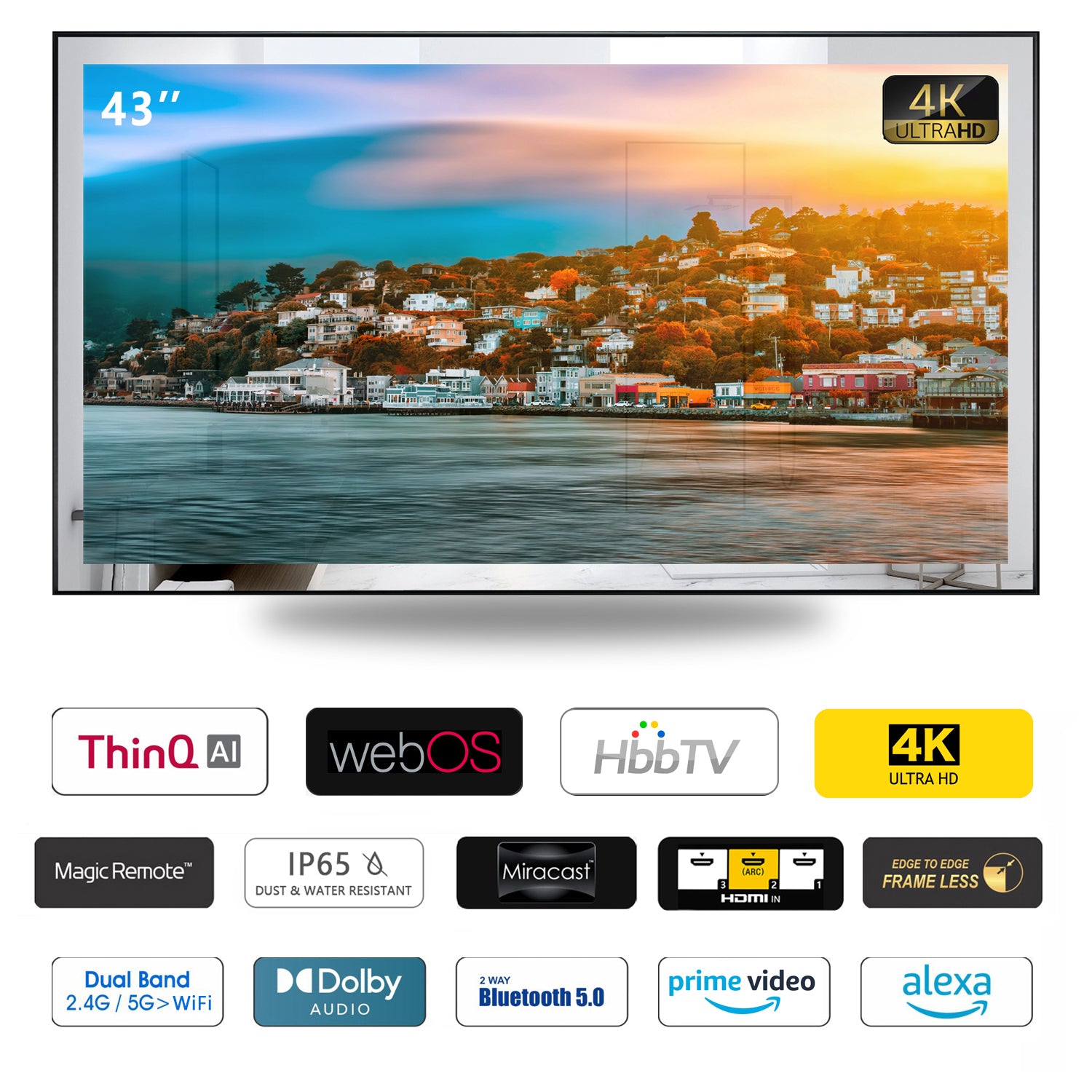 Soulaca 43 inch webOS LG Magic Mirror LED TV Big Screen 4K Smart Waterproof IP65 Alexa Built-in-Soulaca