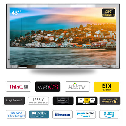 Soulaca 43 inch webOS LG Magic Mirror LED TV Big Screen 4K Smart Waterproof IP65 Alexa Built-in-Soulaca