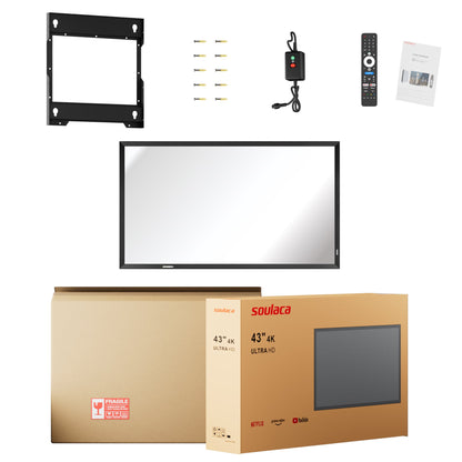 Soulaca 43-inch 4K Art Frame Mirror TV with Google TV – Obsidian Black Frame for Luxury Fireplace, Bathroom, Hotel, and Smart Gallery Decoration | Waterproof