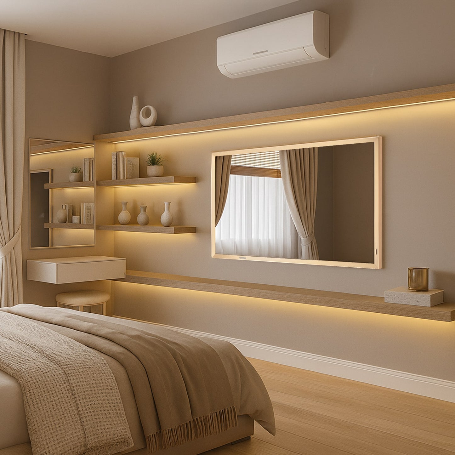 Soulaca 43” 4K UHD Art Frame Mirror TV – Champagne Gold Aluminum Frame | webOS Hub Smart TV