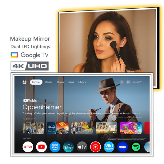 Soualca 43 inches Smart Mirror TV with LED Lights, Makeup Mirror Google TV, 4K UHD with DTV Tuner, Voice Control