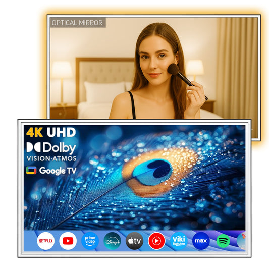 43-inch 4K UHD Makeup Mirror TV, Licensed Google TV with Hey Google Voice Remote, Built-in Tunner, Water Resistant