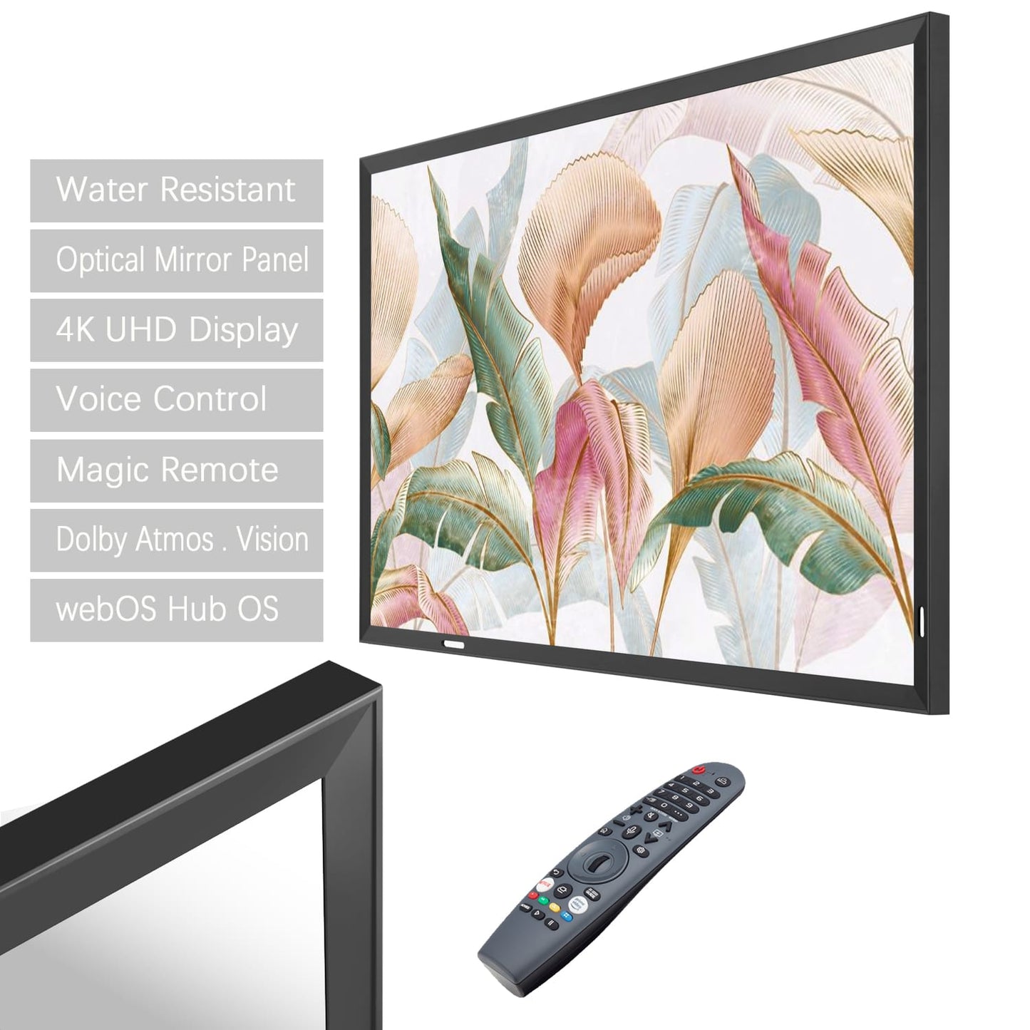 Soulaca 43 inches 4K UHD Mirror TV with Obsidian Black Frame for Fireplace, Hotel, Smart Gallery Decoration DTV