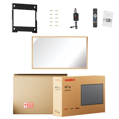 Soulaca 43" 4K Smart Mirror TV with Champagne Gold Frame – Ideal for Fireplace, Bathroom & Hotel Decoration | Waterproof Google TV with Voice Control