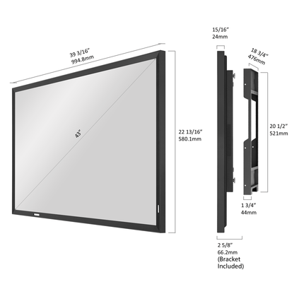 Soulaca 43 inches 4K UHD Mirror TV with Obsidian Black Frame for Fireplace, Hotel, Smart Gallery Decoration DTV