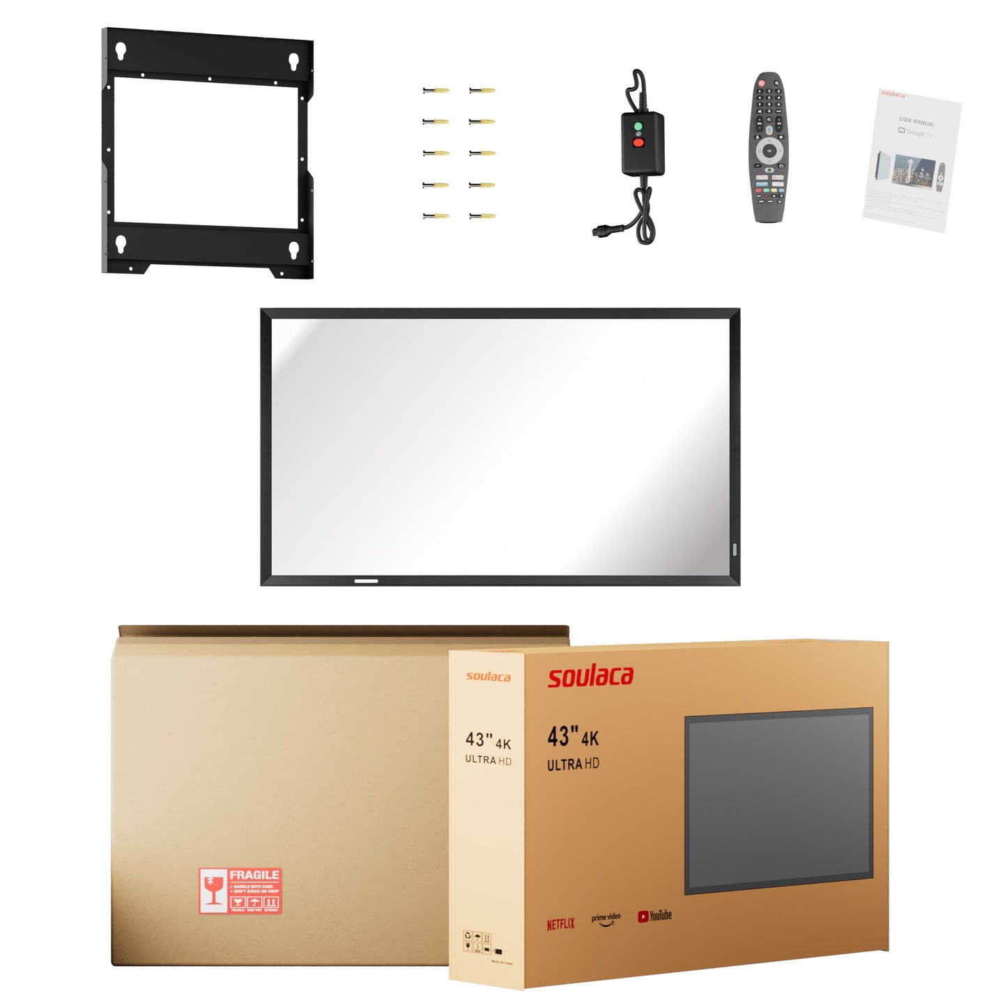 Soulaca 43 inches 4K UHD Mirror TV with Obsidian Black Frame for Fireplace, Hotel, Smart Gallery Decoration DTV