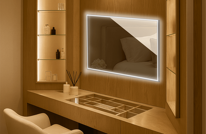 Soualca 43 inches Smart Mirror TV with LED Lights, Makeup Mirror Google TV, 4K UHD with DTV Tuner, Voice Control-Soulaca