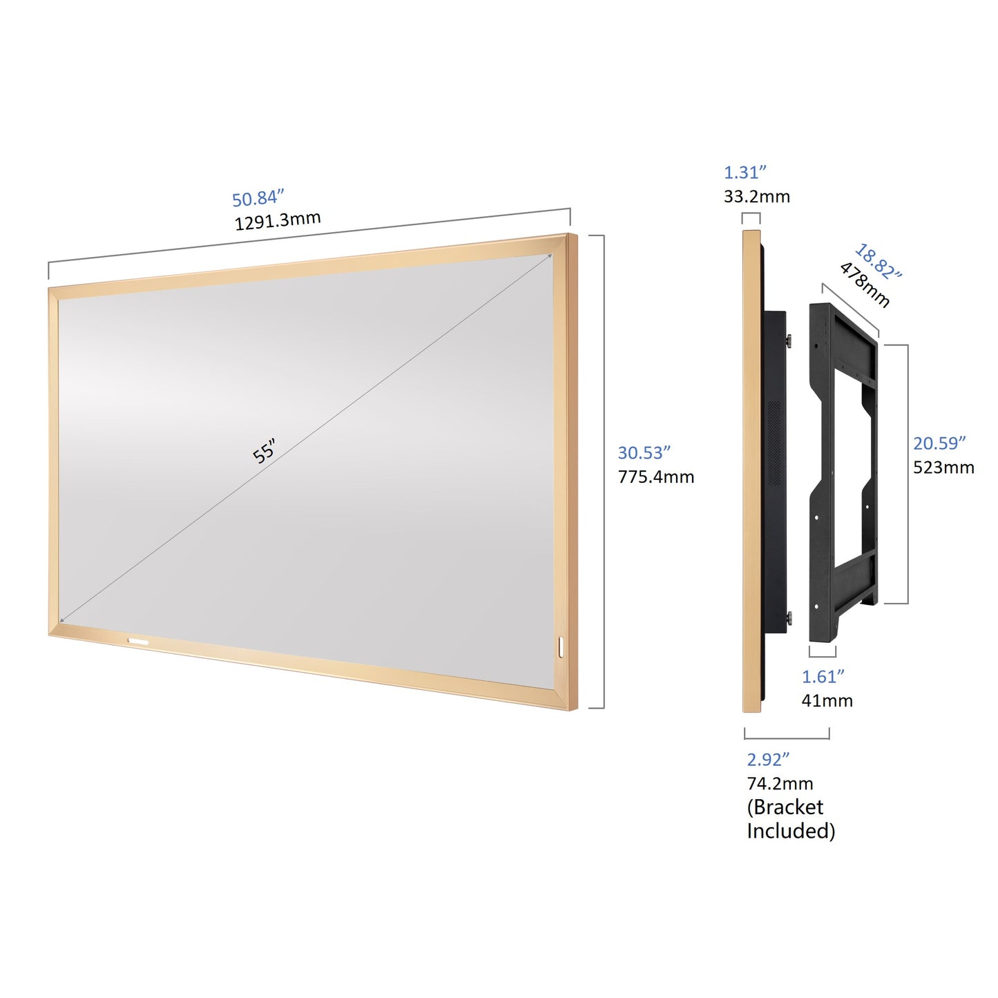 Soulaca 55" Golden Frame 4K UHD Waterproof Smart Mirror TV | webOS Voice Control Bathroom TV