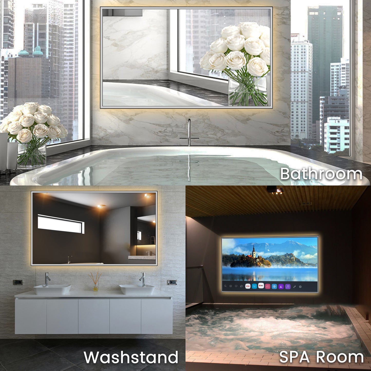 Soulaca 43 inch webOS Mirror TV with LED Light 4K UHD Built-in Apps for Spa Makeup Station-Soulaca