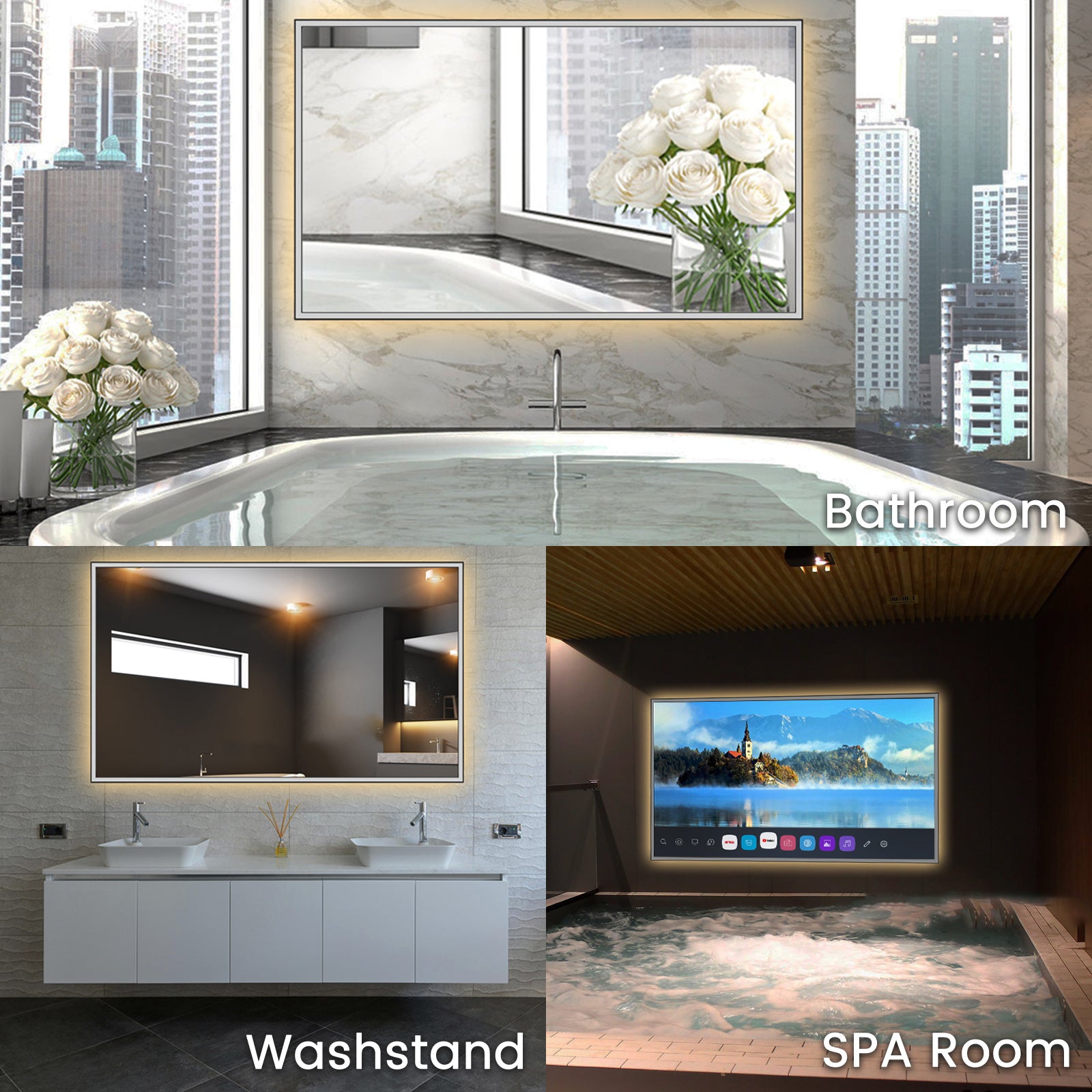 Soulaca 43 inch webOS Mirror TV with LED Light 4K UHD Built-in Apps for Spa Makeup Station-Soulaca
