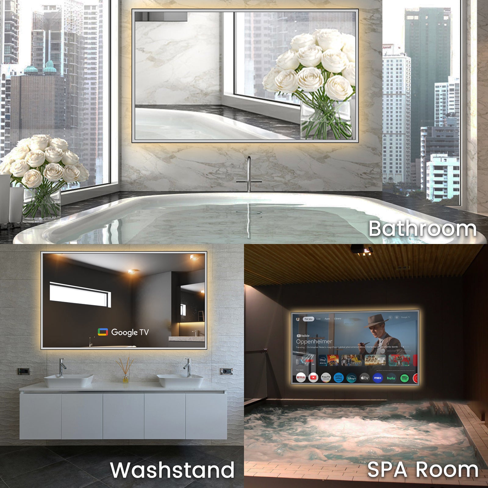 Soualca 43 inches Smart Mirror TV with LED Lights Google System 4K UHD Display DTV Voice Control-Soulaca