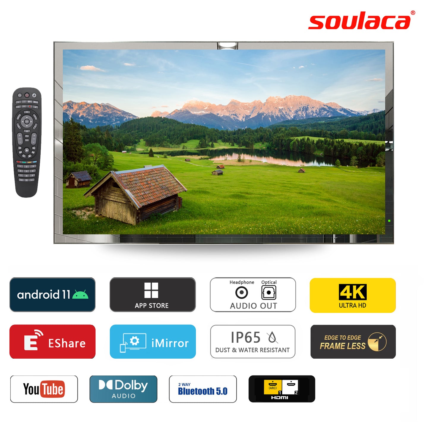 Soulaca 43 inches 4K Smart Vanishing Mirror LED TV for Bathroom Android System Waterproof IP65 SPA-Soulaca