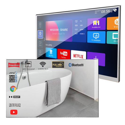 Soulaca 22 inch Smart Bathroom Mirror LED TV with WiFi Bluetooth Waterproof Shower TV Decoration-Soulaca