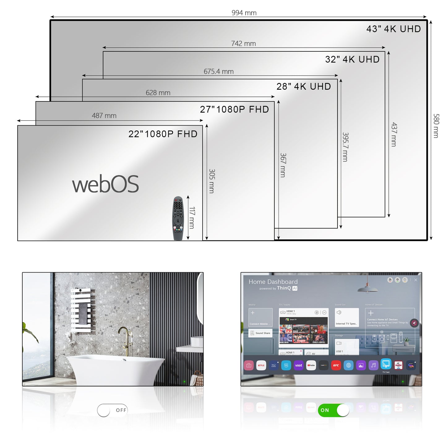 Soulaca 32 inches Touchscreen Smart Mirror TV 4K UHD LED Android for Bathroom DTV SPA-Soulaca
