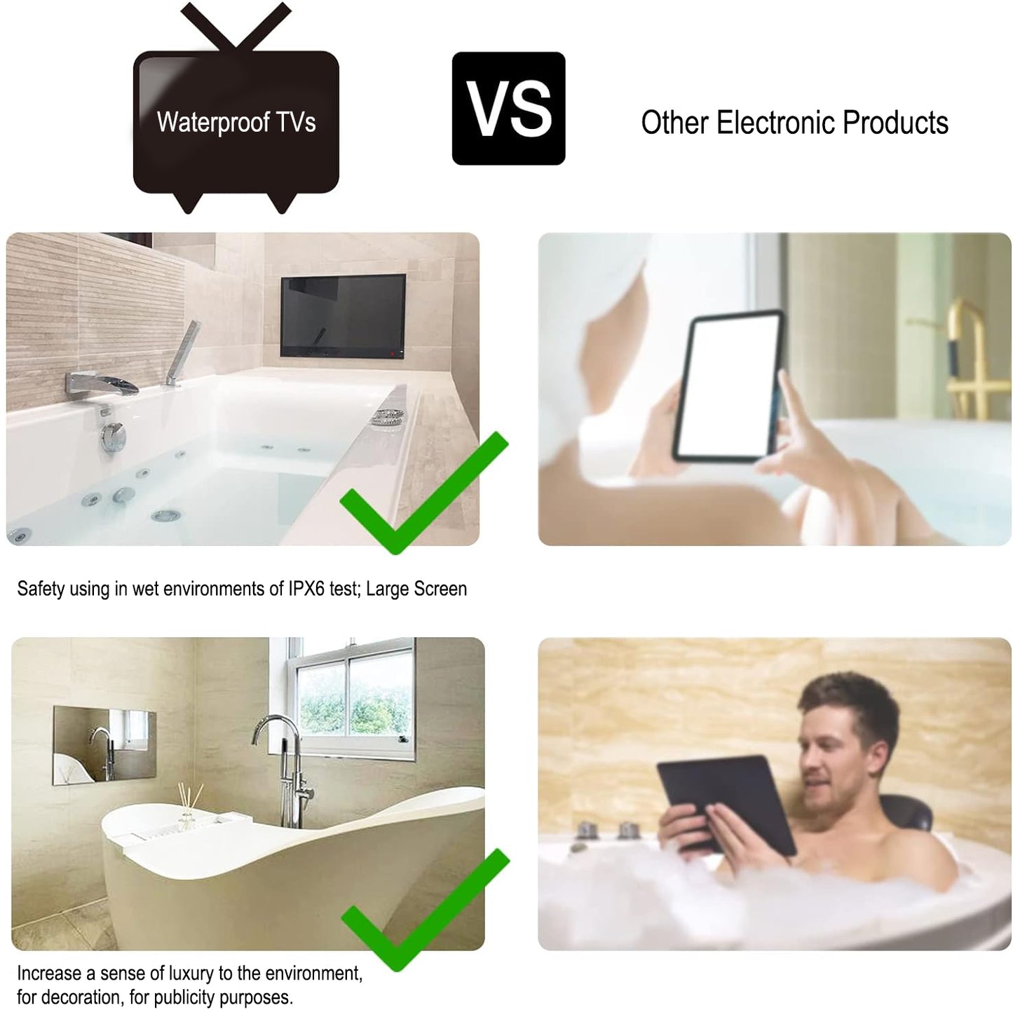 Soulaca 18.5 inches Smart Mirror LED Small TV with WiFi Bluetooth Waterproof Shower Television-Soulaca