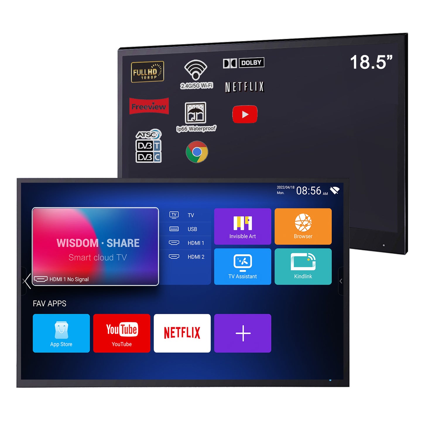 Soulaca 18.5 inches Smart Mirror LED Small TV with WiFi Bluetooth Waterproof Shower Television-Soulaca