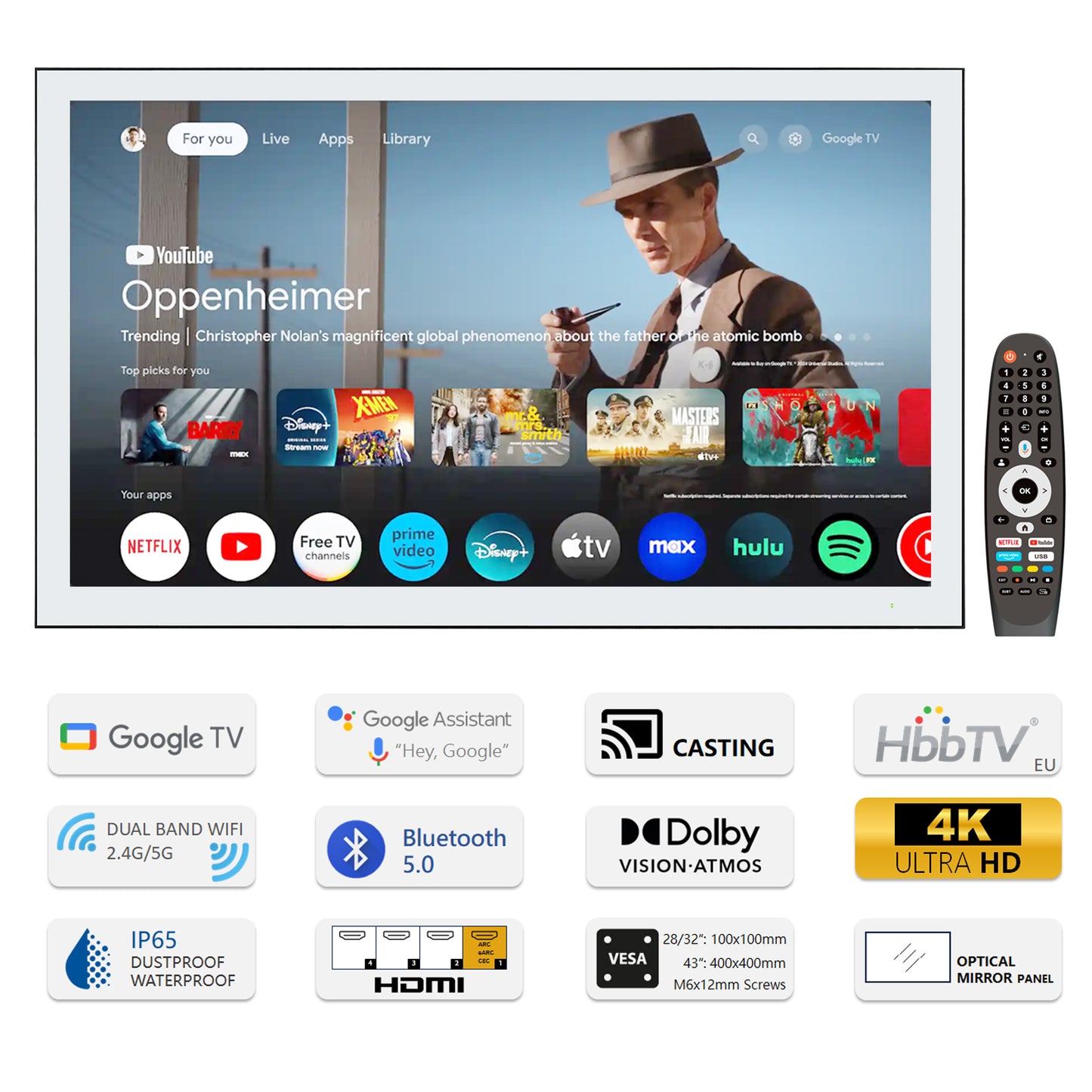 Soulaca Big Screen 43 inches 4K Screen Smart Mirror Google TV Waterproof for Bathroom SPA Indoor Advertising-Soulaca