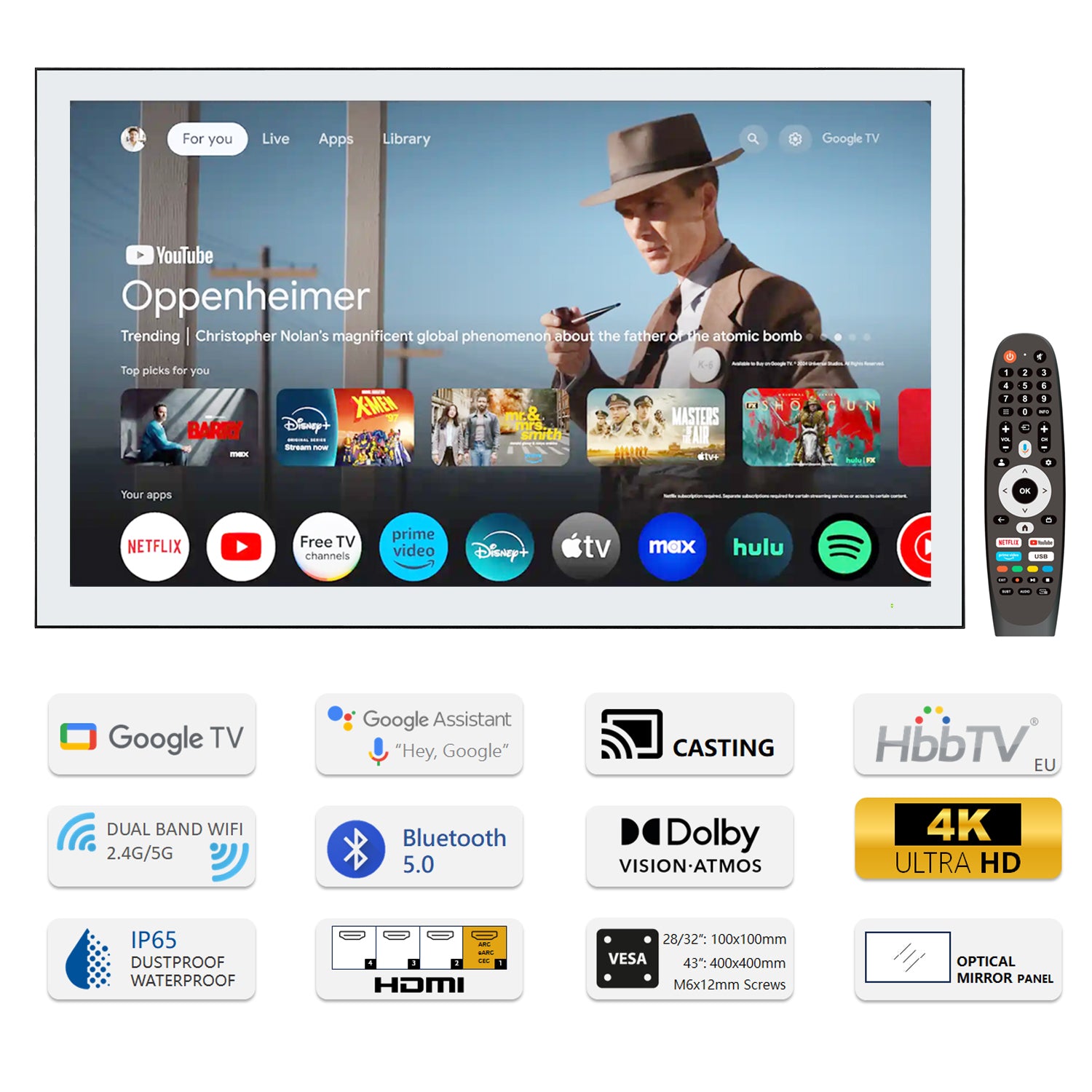 Soulaca Big Screen 43 inches 4K Screen Smart Mirror Google TV Waterproof for Bathroom SPA Indoor Advertising-Soulaca