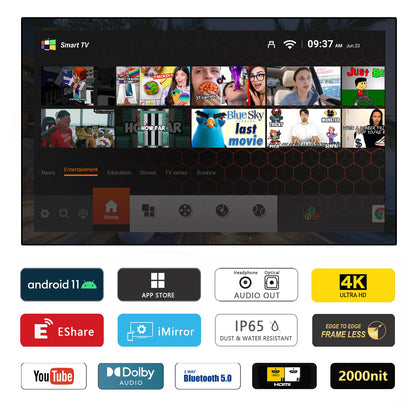 Soulaca 55 inches Waterproof Smart Android Outdoor TV 2000nits 4K Weatherproof Garden TV-Soulaca