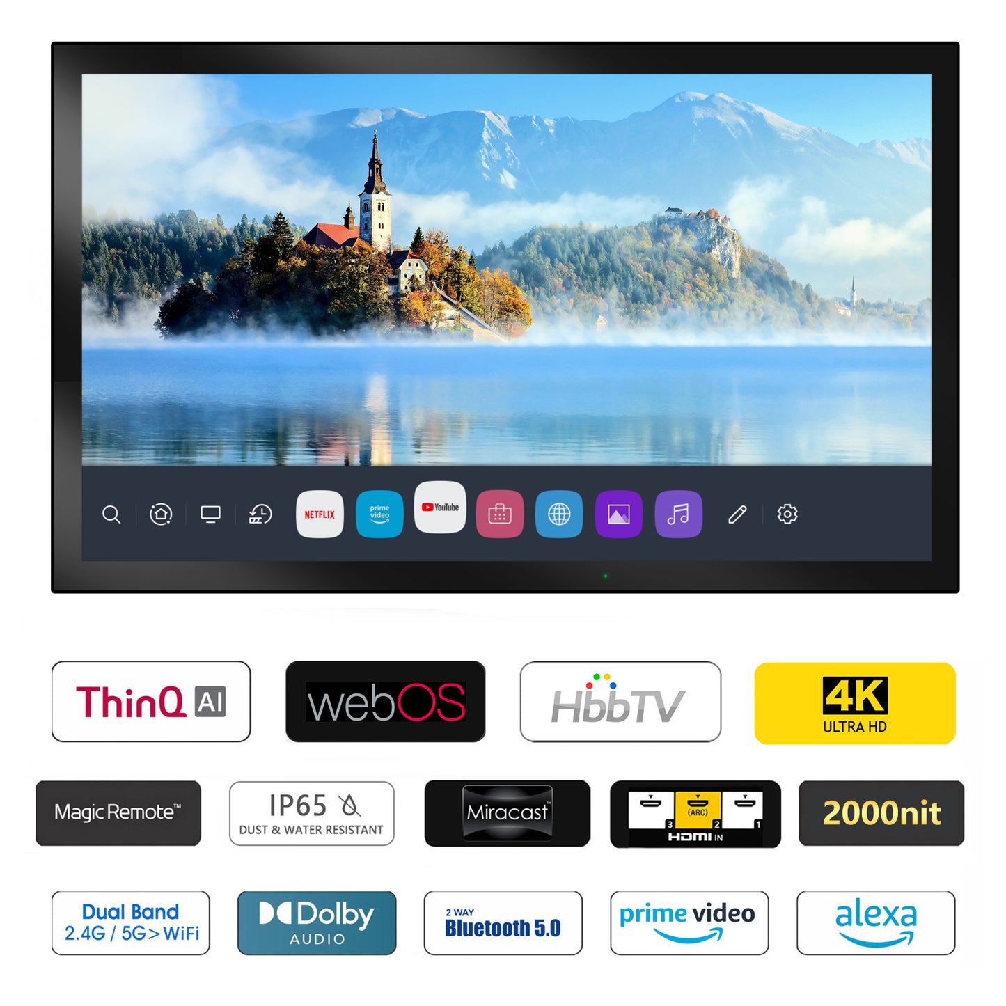 Soulaca 43″ Smart Waterproof TV | Premium Anti-Reflective Black Panel | 4K UHD webOS Hub