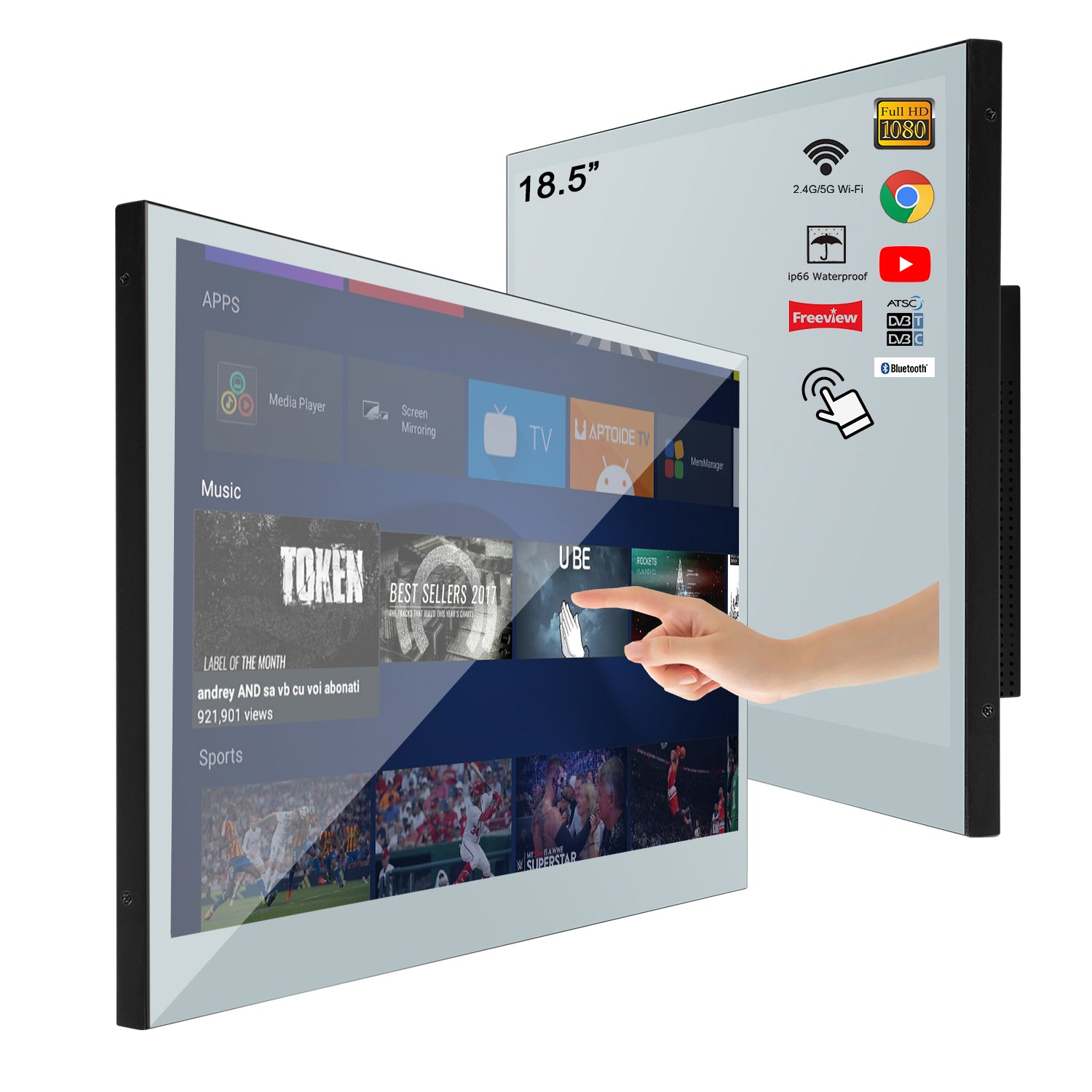 Soulaca 18.5 inch Touchscreen Magic Smart Android Mirror Television DTV ATSC DVB Bathroom Waterproof Hotel TV-Soulaca